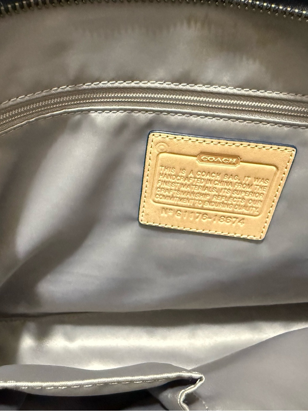 Coach Quilted Navy Patent Leather Tote - Picture 5 of 5